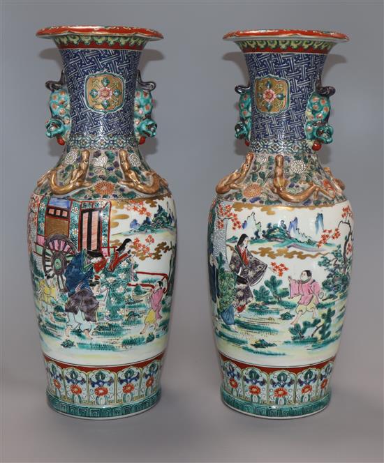 A pair of Japanese kutani vases, Canton style height 37cm